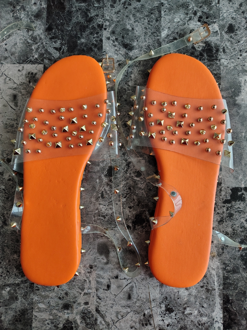 Clear Strap Orange Studded Women’s Sandals